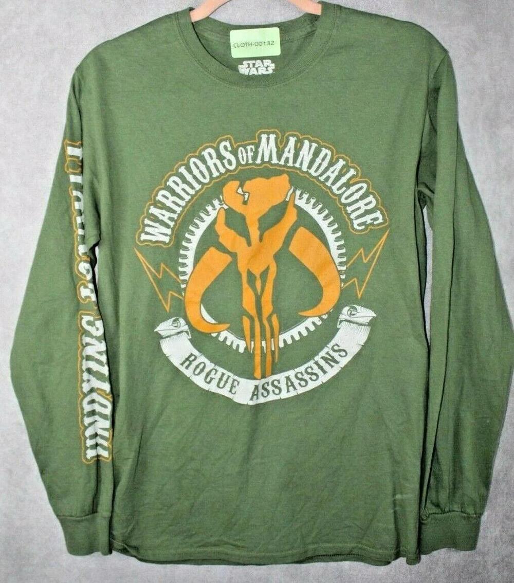 Star Wars Shirt Mens Small Green Long Sleeve Mandalorian Warriors Graphic